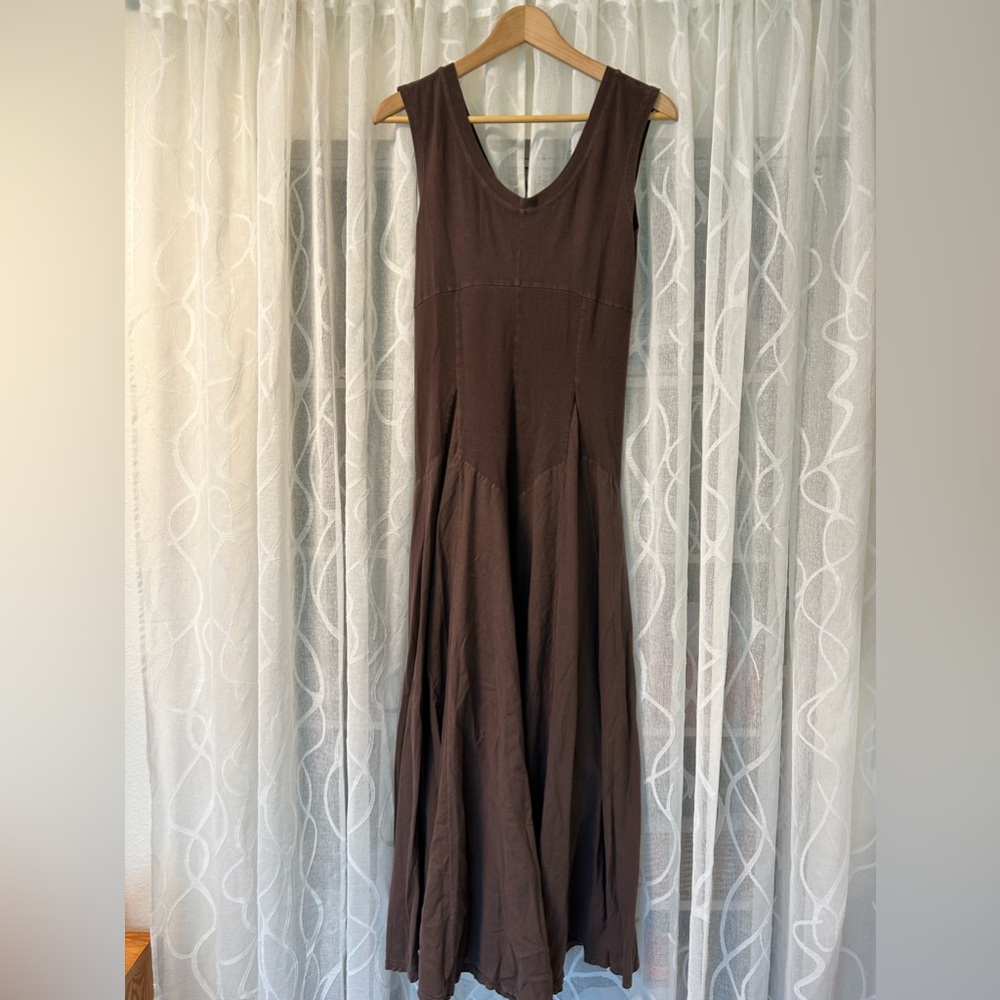 vintage Luna Luz brown cotton maxi dress, full skirt, 6